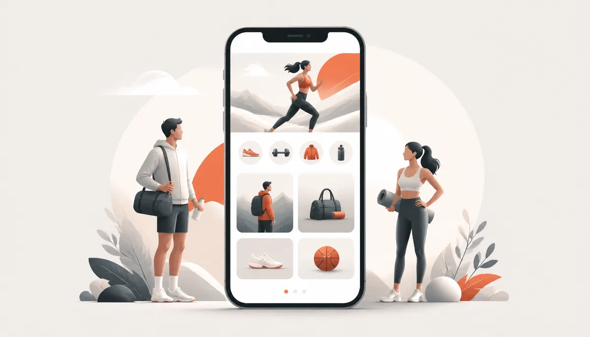 Illustration showing sports equipment and connected digital retail