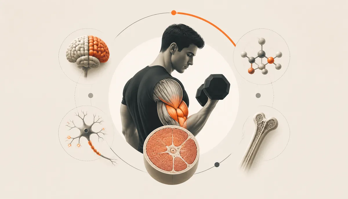 Scientific illustration of muscular and neural adaptations
