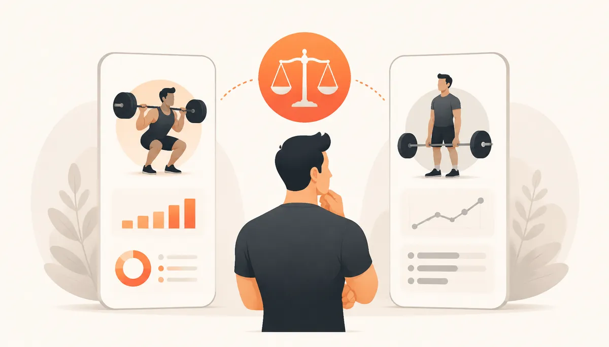 Hevy app, strength training tracking interface